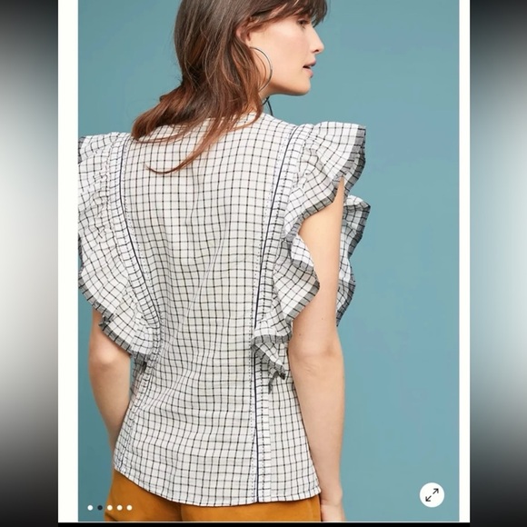 Anthropologie Scotch & Soda Lace Up Neck Ruffle Sleeve Top, White/Navy
Medium - Picture 4 of 12